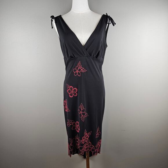 Rampage Dresses & Skirts - Rampage Black Midi Dress Red Floral Vintage Beaded Y2K Fairy Grunge V Neck